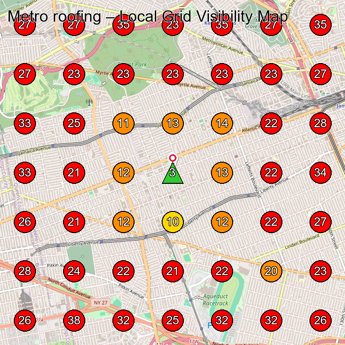 Metro roofing GeoGrid visibility map for Roofing Contractor in Queens